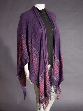 Croft & Barrow Purple Fringe Knit Shawl Wrap – One Size